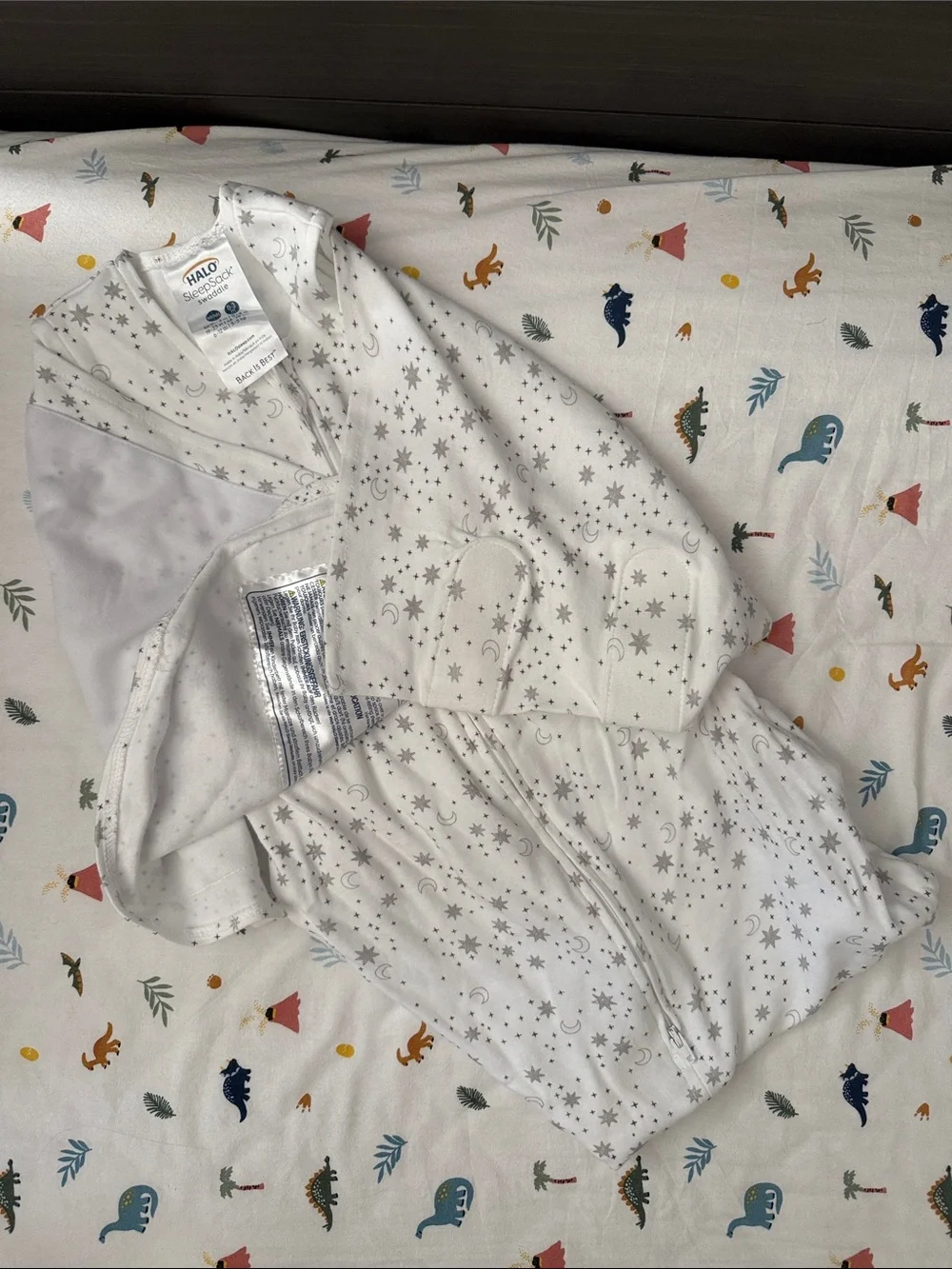 Halo Baby Sleep Sack Swaddle White with Gray Star & Moon Print (Newborn to 3M)